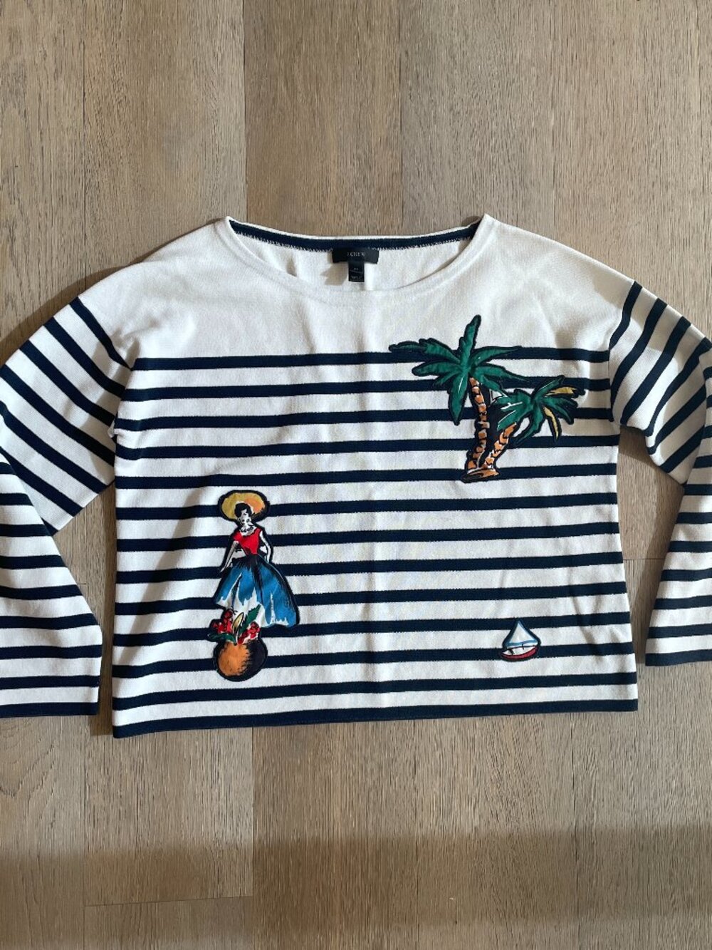 J Crew Striped Cotton Sweater with Cabana Patches | XS
